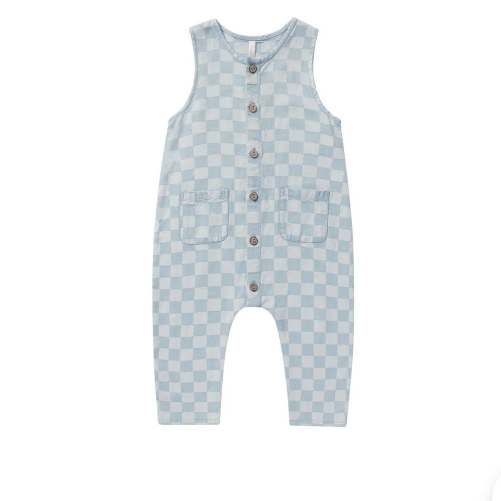 Rylee and Cru blue check romper